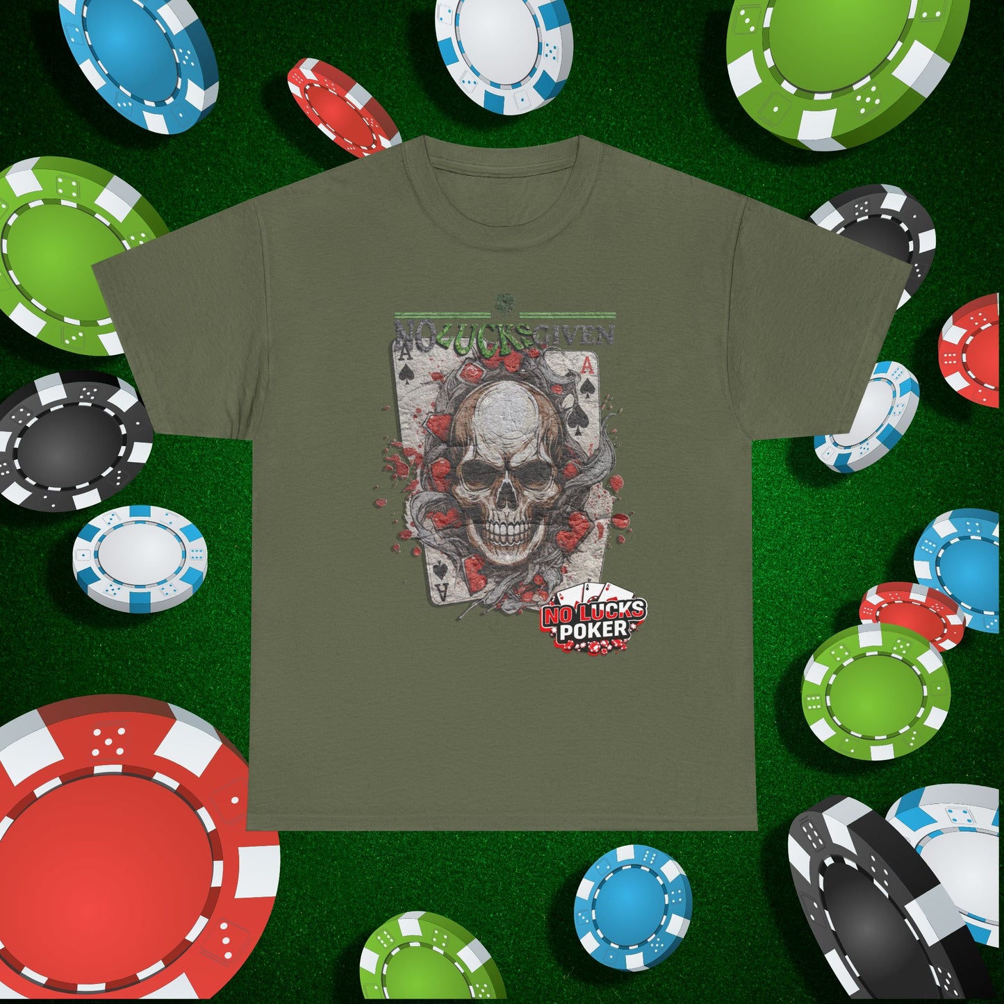 No Lucks Given Skull Breaking thru Ace of Spades T-Shirt Must have Good Luck All-in
