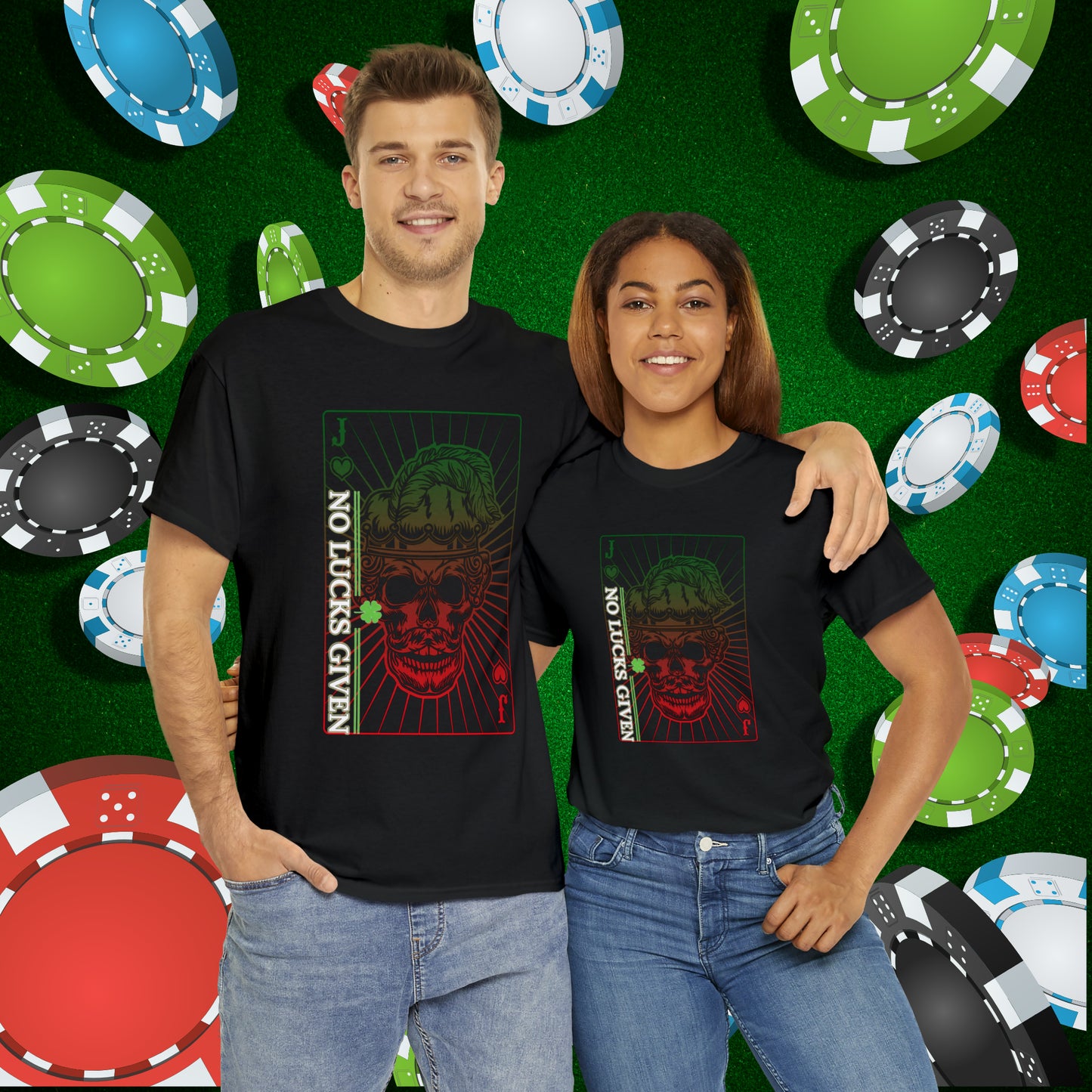 No Lucks Given Angry Jack of Hearts Green Red Poker T-Shirt Must have Good Luck All-in