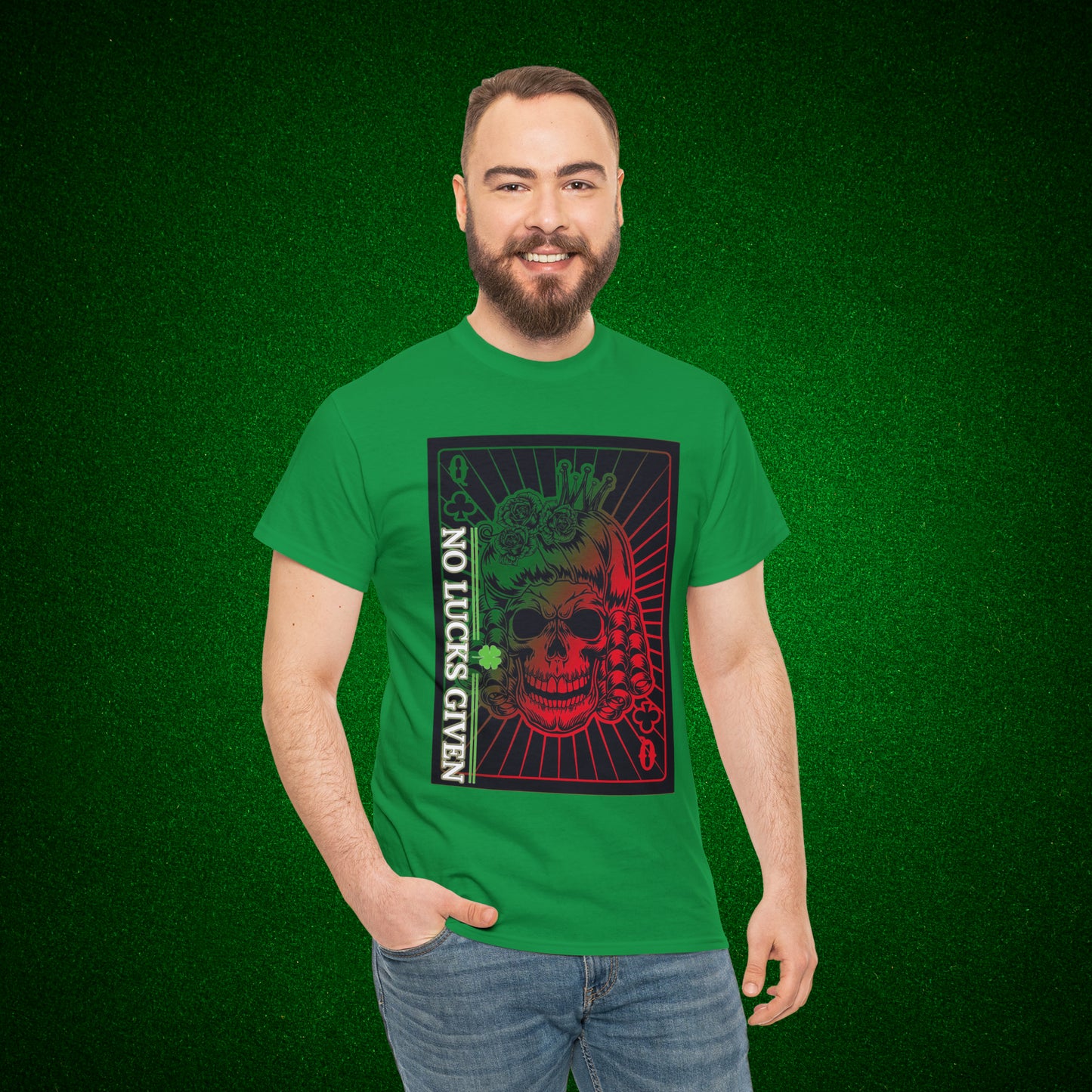 No Lucks Given Angry Queen of Clubs Green Red Poker T-Shirt Must have Good Luck All-in