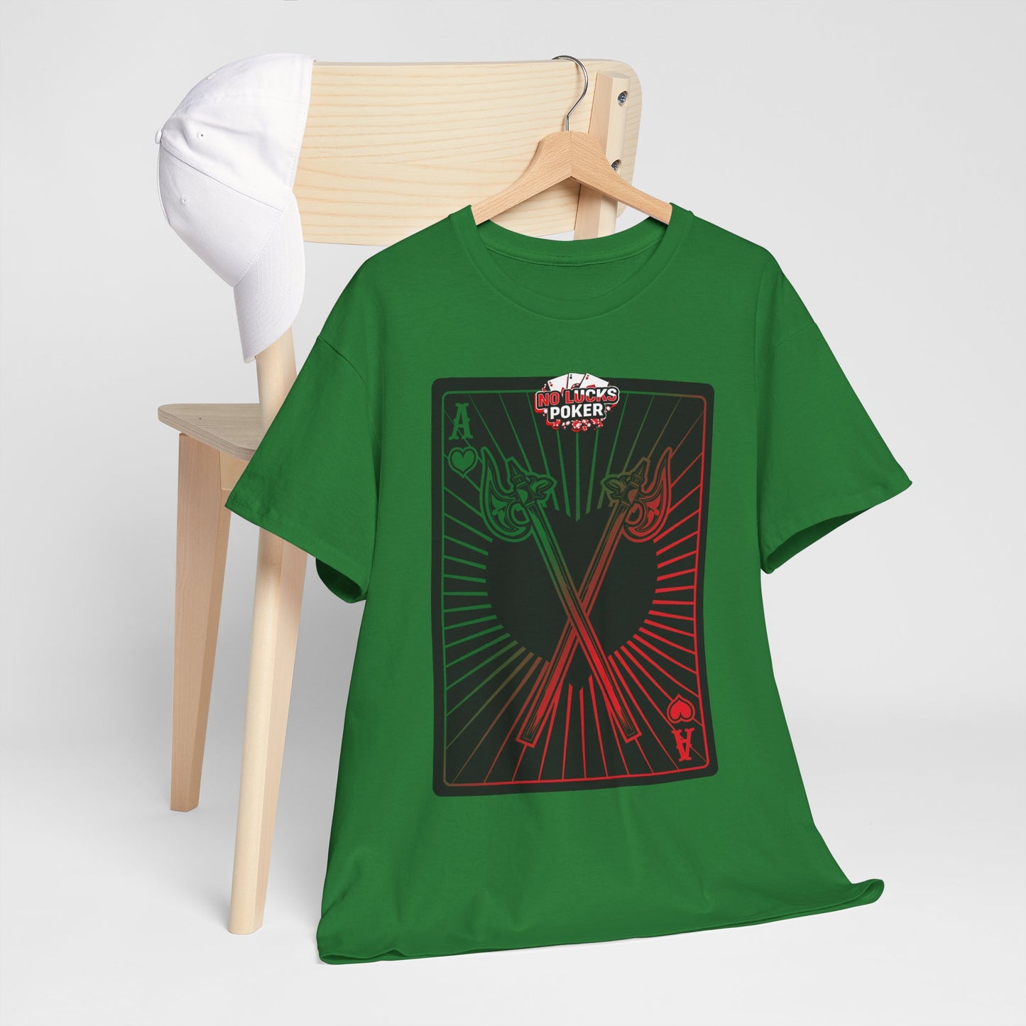No Lucks Given Ace of Hearts card with two big axes Green Red Poker T-Shirt Must have Good Luck All-in