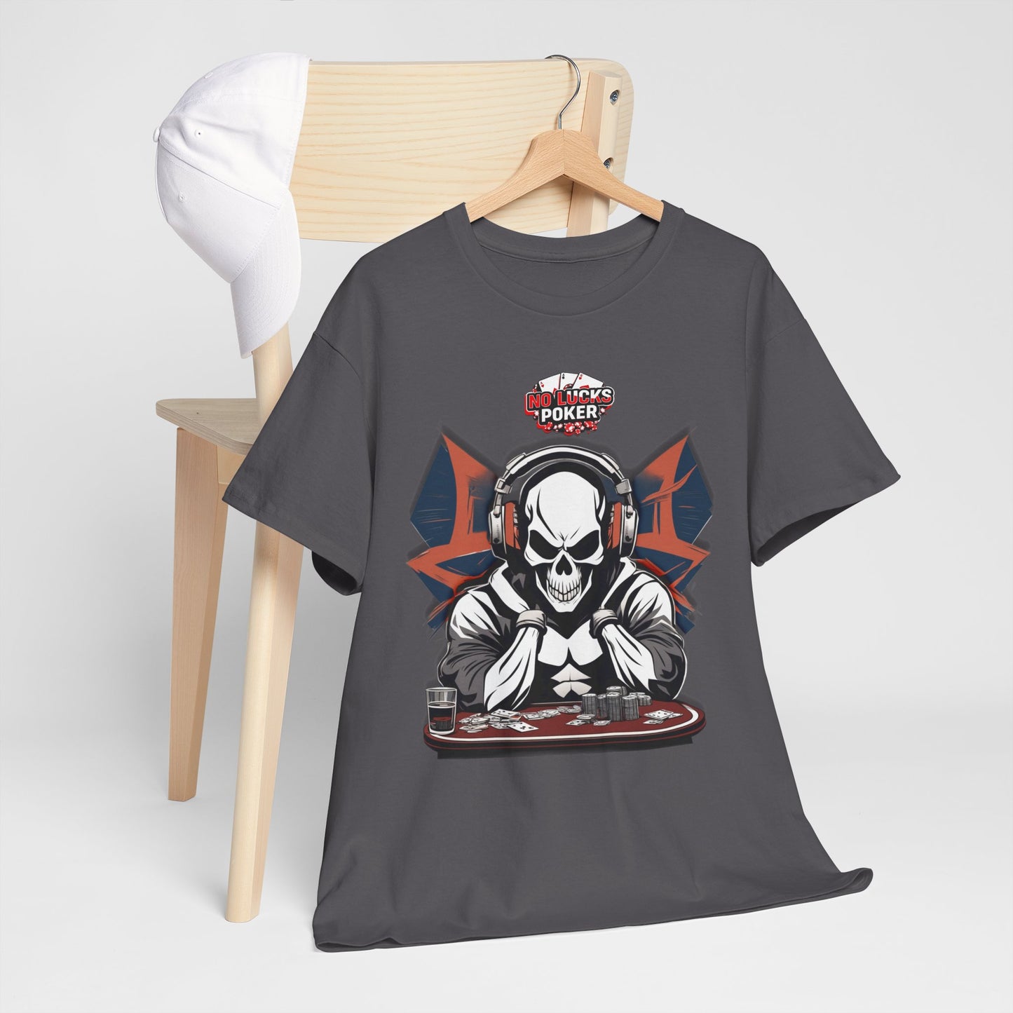 No Lucks Given – Hero/Villain Poker Skull Tee (Headphones Edition)