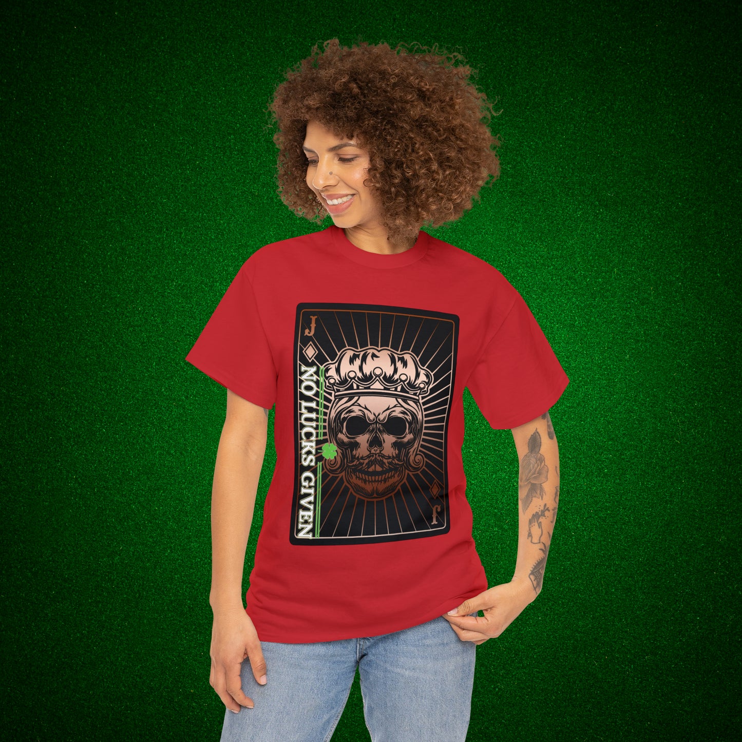 No Lucks Given Jack Skull in Crown of Diamonds Copper Poker T-Shirt Must have Good Luck All-in