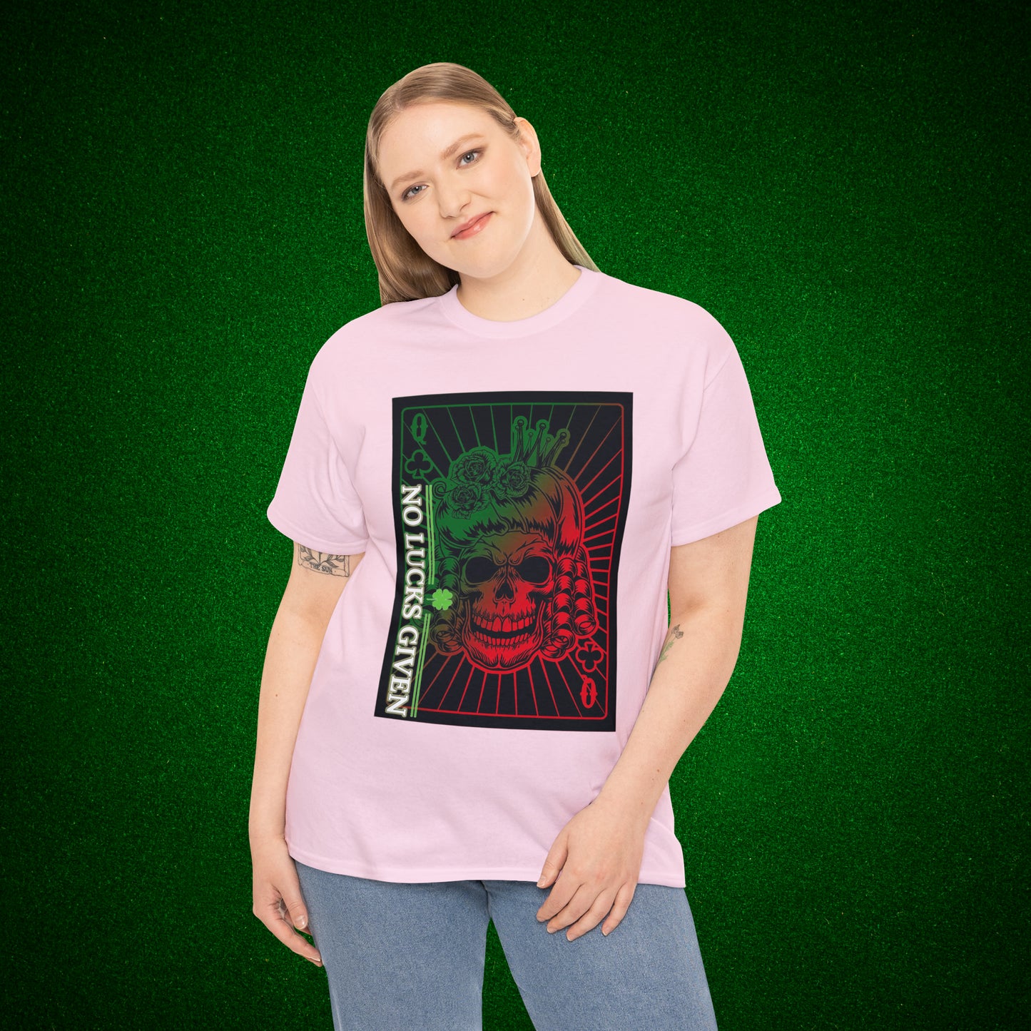 No Lucks Given Angry Queen of Clubs Green Red Poker T-Shirt Must have Good Luck All-in