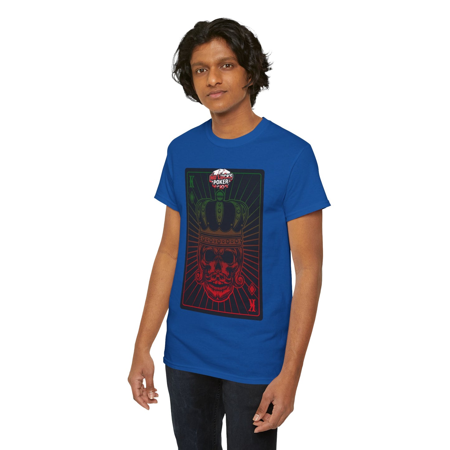 No Lucks Given Royal Skull King of Diamonds Red and Green Poker T-Shirt Must have Good Luck All-in
