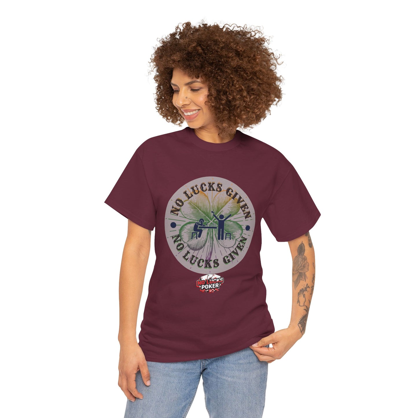 No Lucks Given – Large Clover Poker T-Shirt | Skill Over Luck