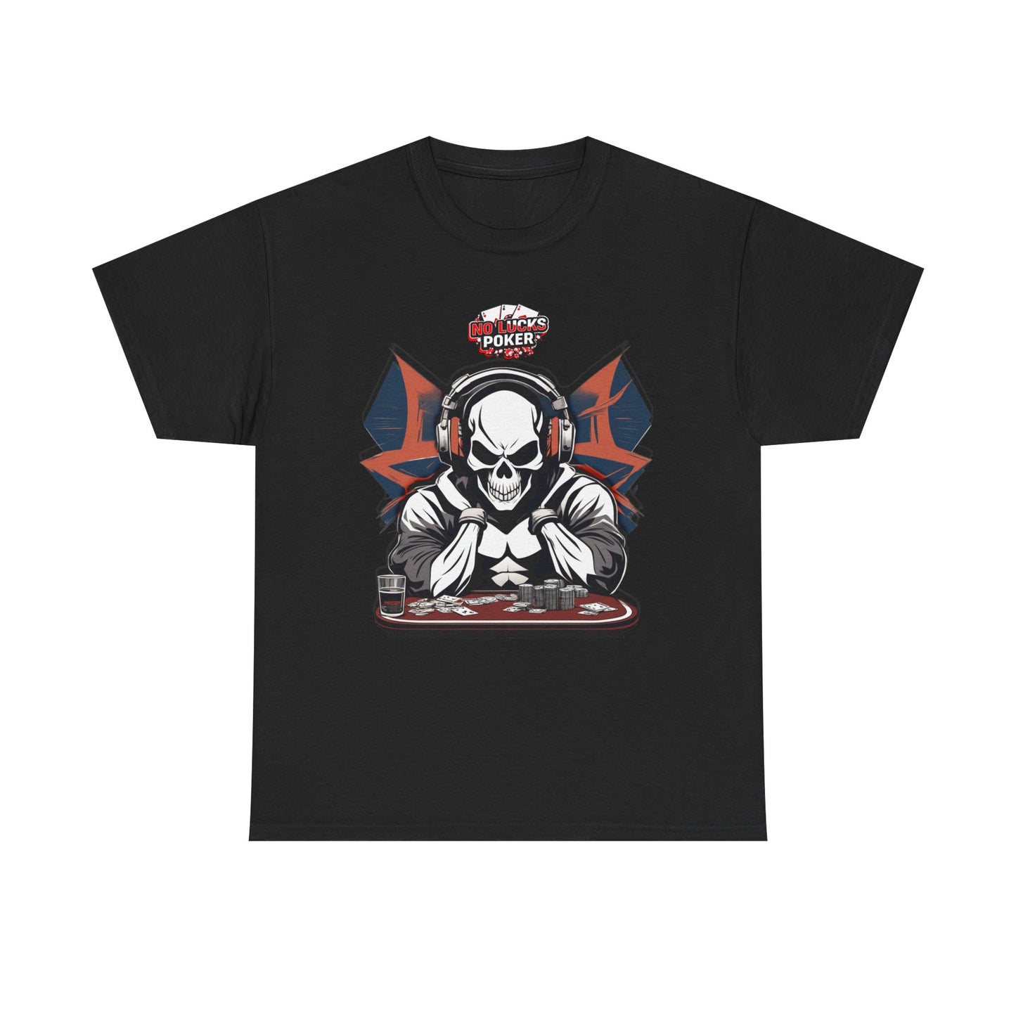 No Lucks Given – Hero/Villain Poker Skull Tee (Headphones Edition)