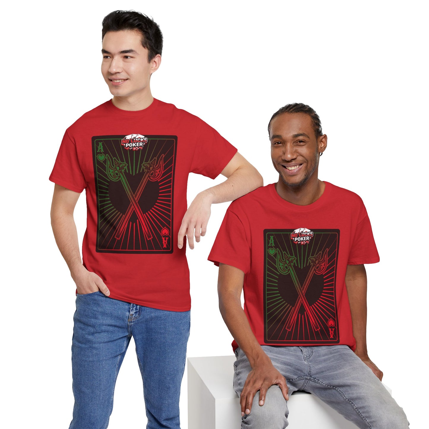 No Lucks Given Ace of Hearts card with two big axes Green Red Poker T-Shirt Must have Good Luck All-in