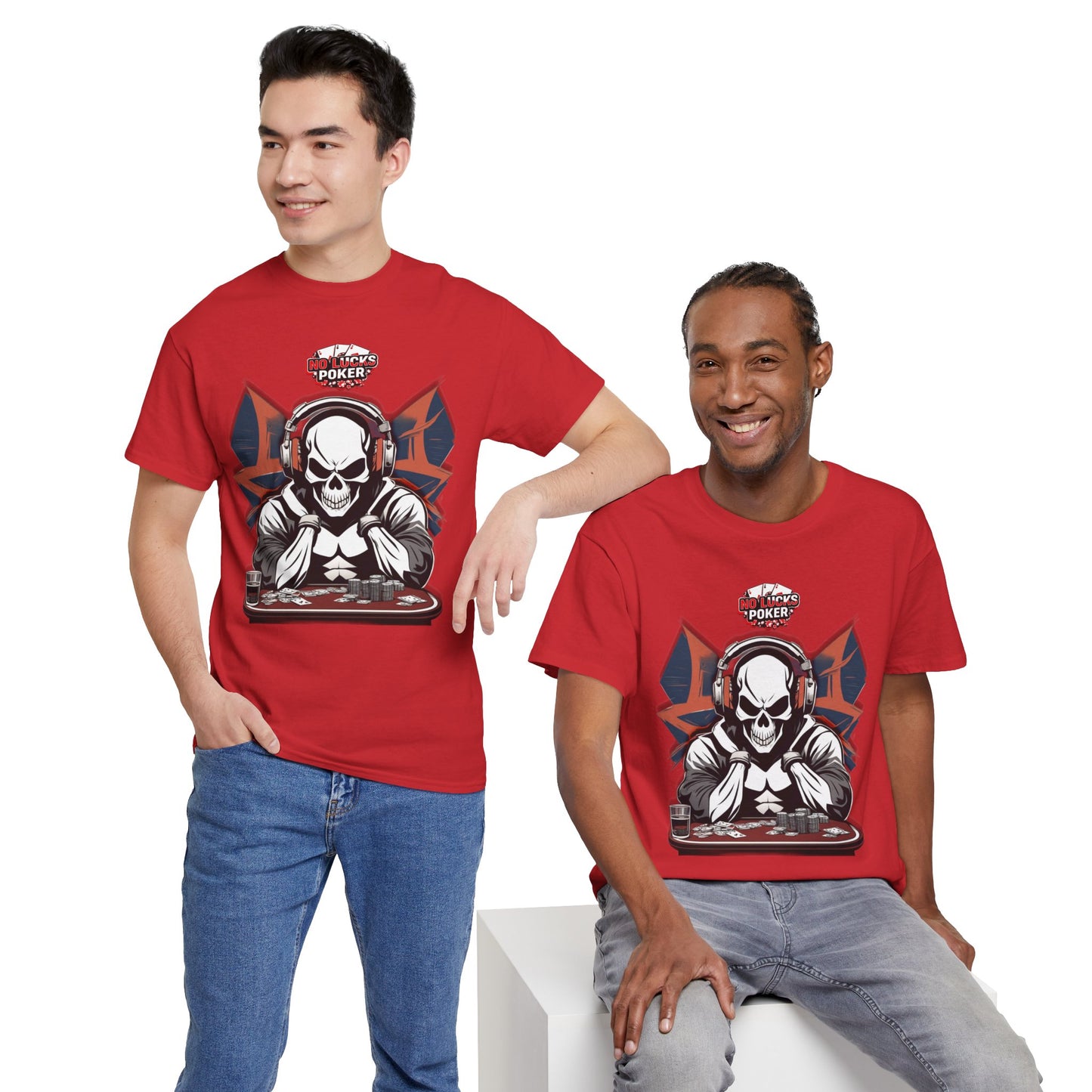 No Lucks Given – Hero/Villain Poker Skull Tee (Headphones Edition)
