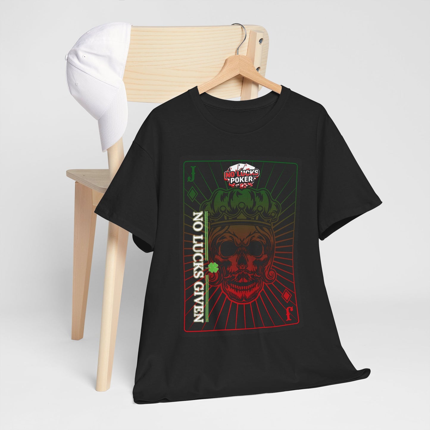 No Lucks Given – Jack Skull Crown Poker Tee (Green & Red Edition)