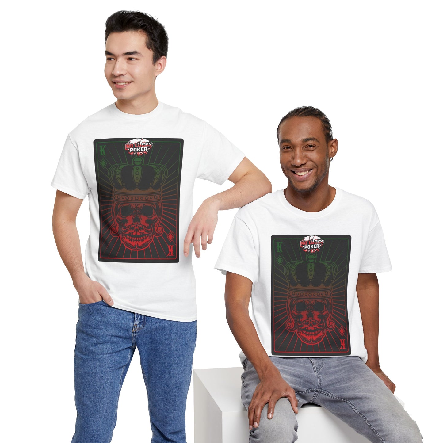 No Lucks Given Royal Skull King of Diamonds Red and Green Poker T-Shirt Must have Good Luck All-in