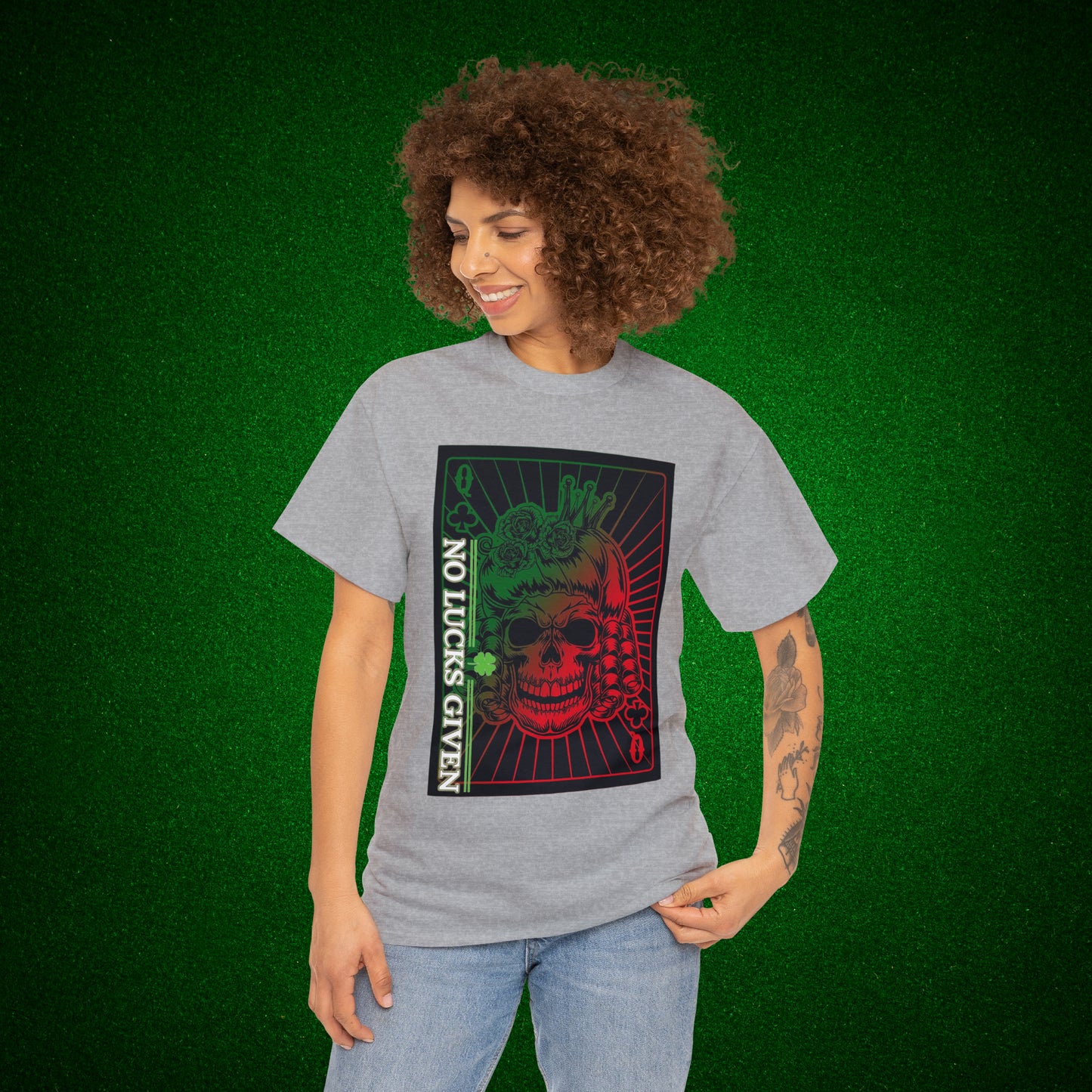 No Lucks Given Angry Queen of Clubs Green Red Poker T-Shirt Must have Good Luck All-in