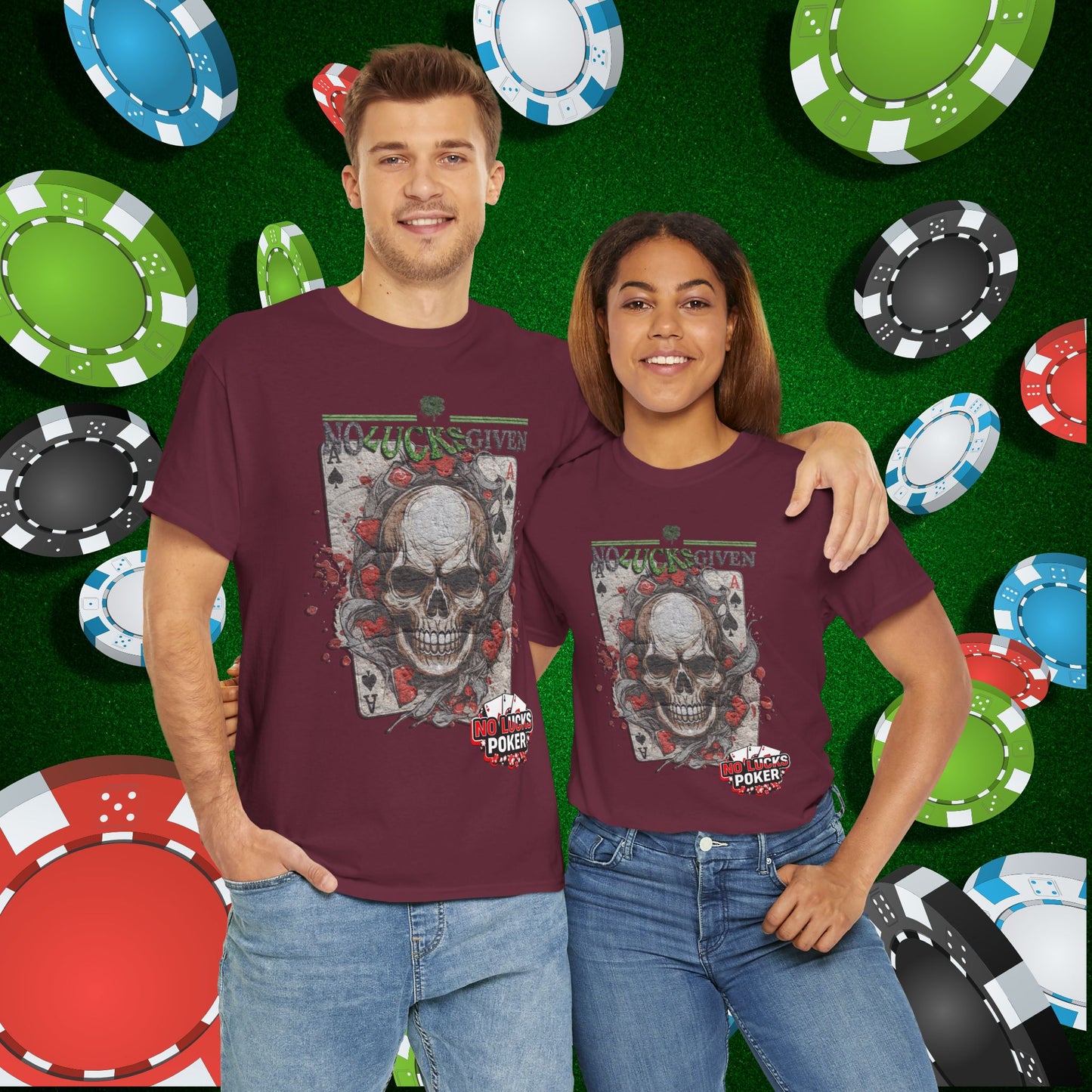 No Lucks Given Skull Breaking thru Ace of Spades T-Shirt Must have Good Luck All-in