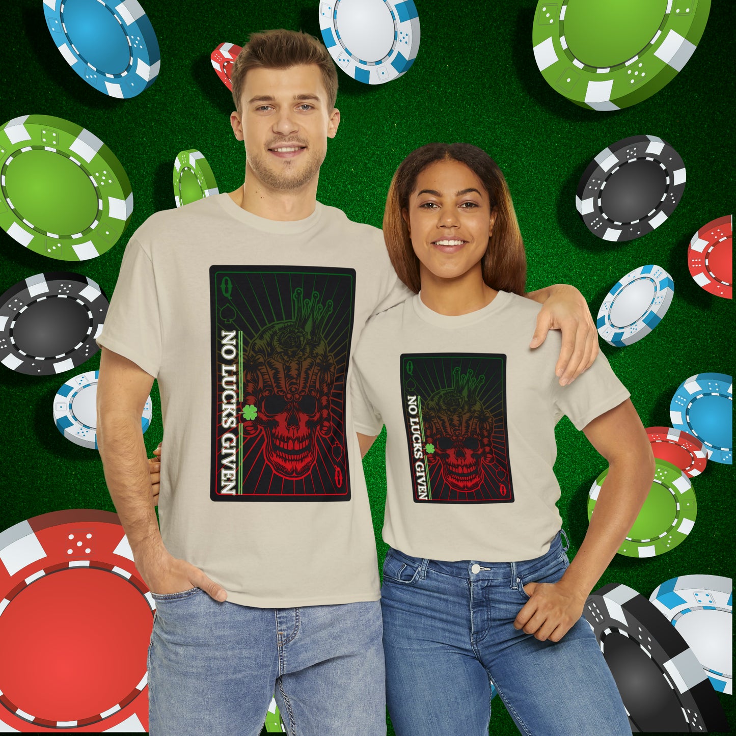 No Lucks Given Angry Queen of Spades Green Red Poker T-Shirt Must have Good Luck All-in