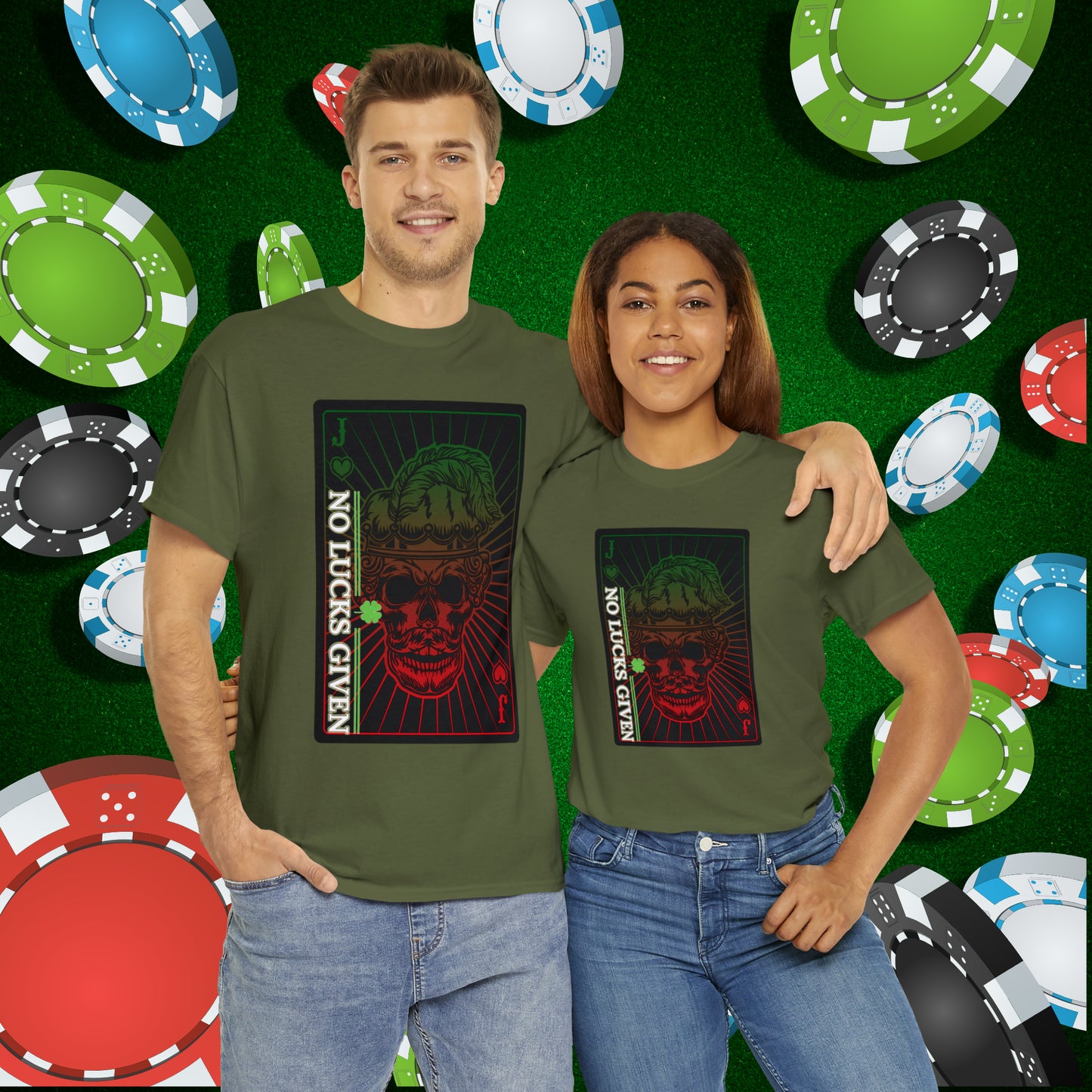 No Lucks Given Angry Jack of Hearts Green Red Poker T-Shirt Must have Good Luck All-in