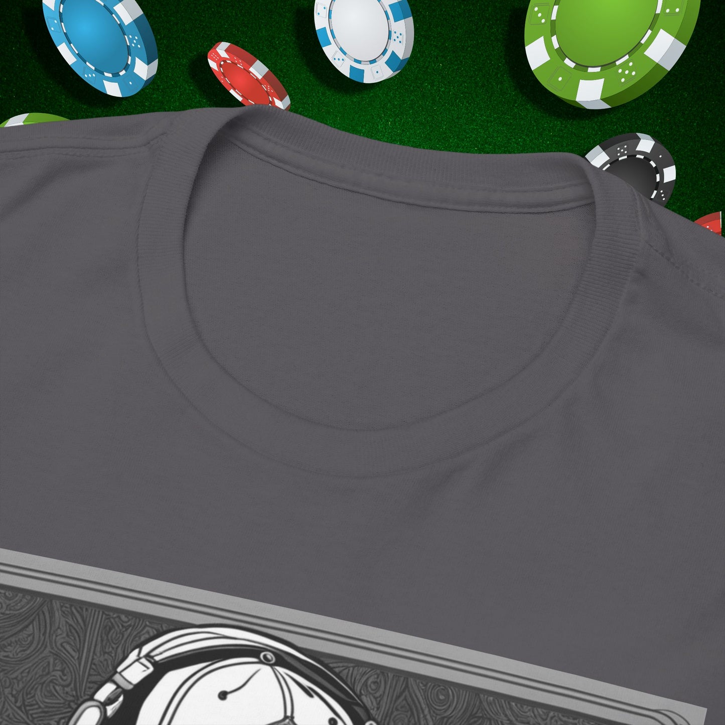 Poker Skull in hoodie and headphones unisex heavy cotton T-shirt No Lucks Given