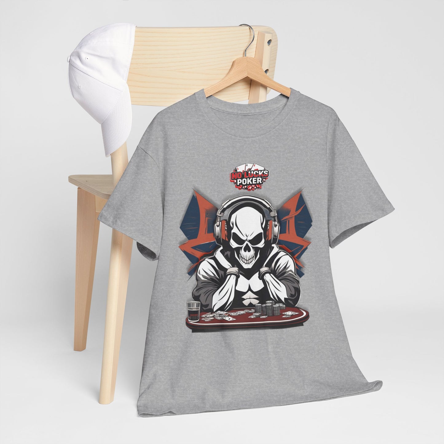 No Lucks Given – Hero/Villain Poker Skull Tee (Headphones Edition)