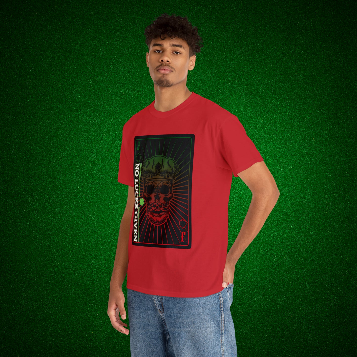 No Lucks Given Jack Skull in Crown of Spades Green Red Poker T-Shirt Must have Good Luck All-in
