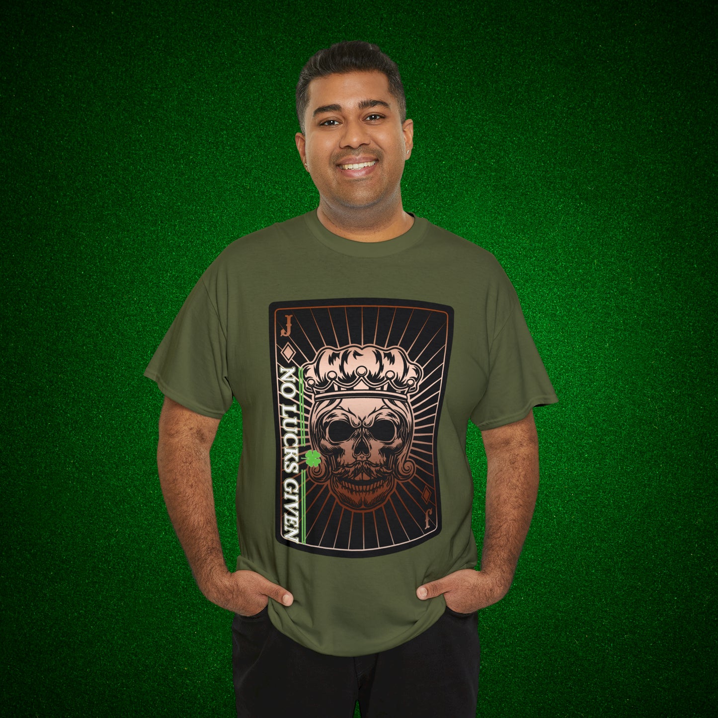 No Lucks Given Jack Skull in Crown of Diamonds Copper Poker T-Shirt Must have Good Luck All-in