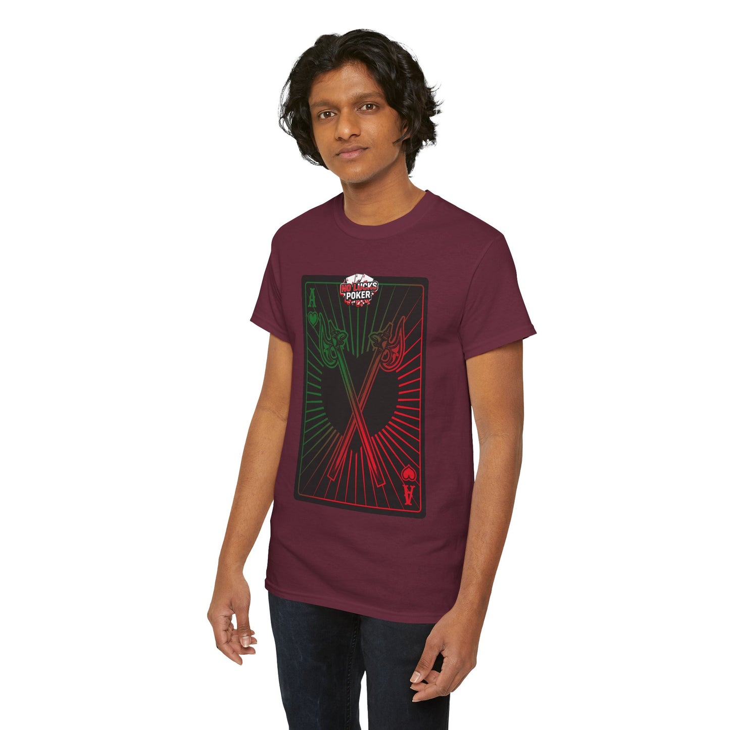 No Lucks Given Ace of Hearts card with two big axes Green Red Poker T-Shirt Must have Good Luck All-in