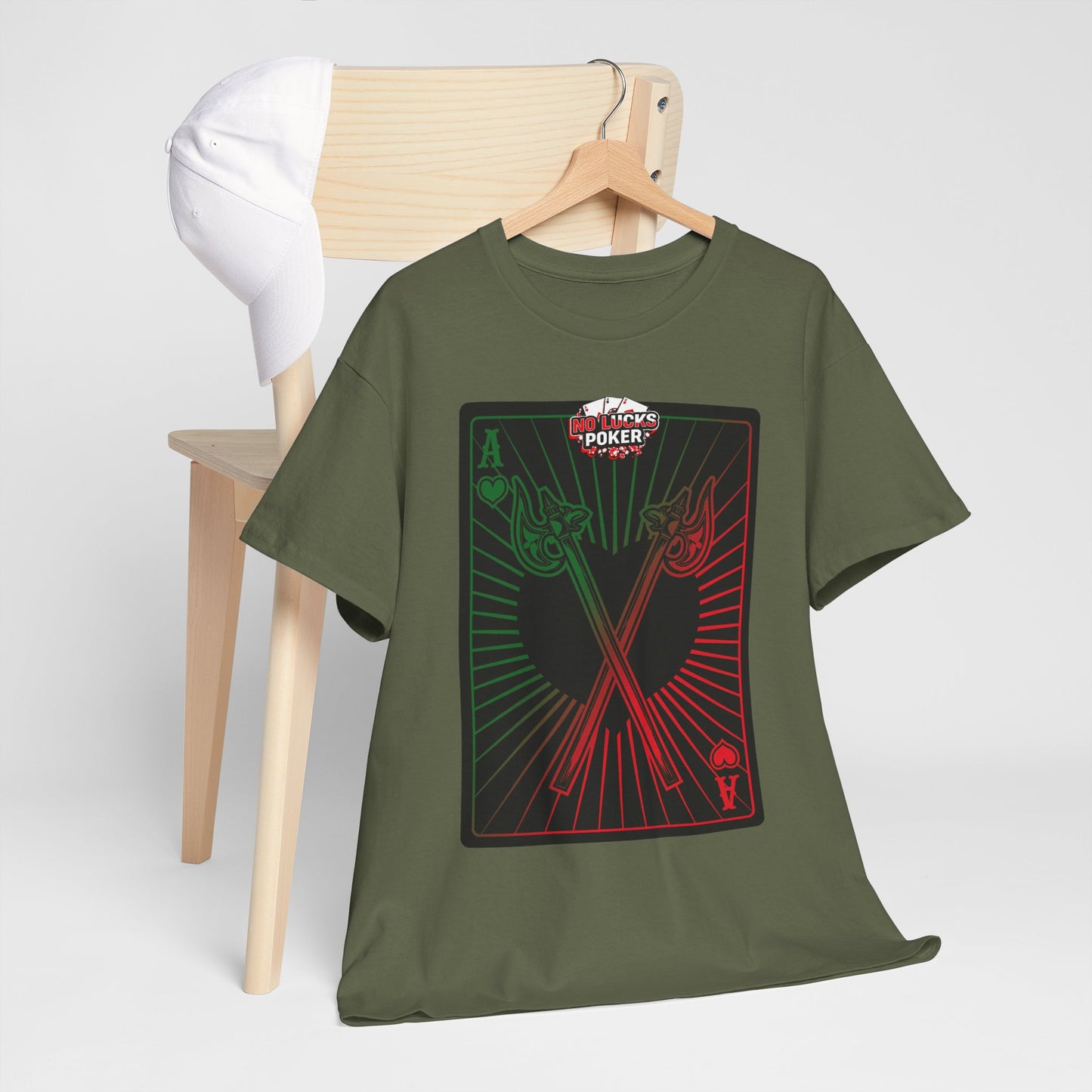 No Lucks Given Ace of Hearts card with two big axes Green Red Poker T-Shirt Must have Good Luck All-in