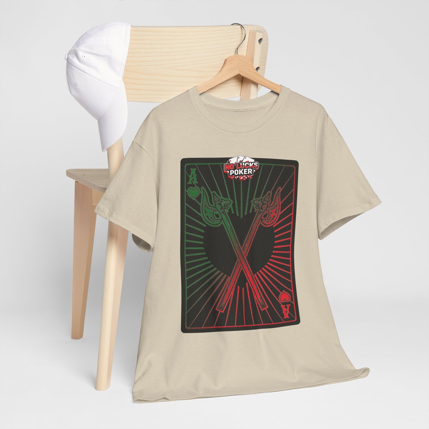 No Lucks Given Ace of Hearts card with two big axes Green Red Poker T-Shirt Must have Good Luck All-in