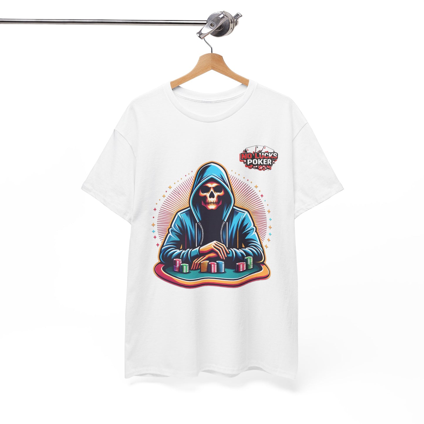 Poker Player with Skull at Poker Table 0 Lucks Given Unisex heavy cotton tee Poker Apparel