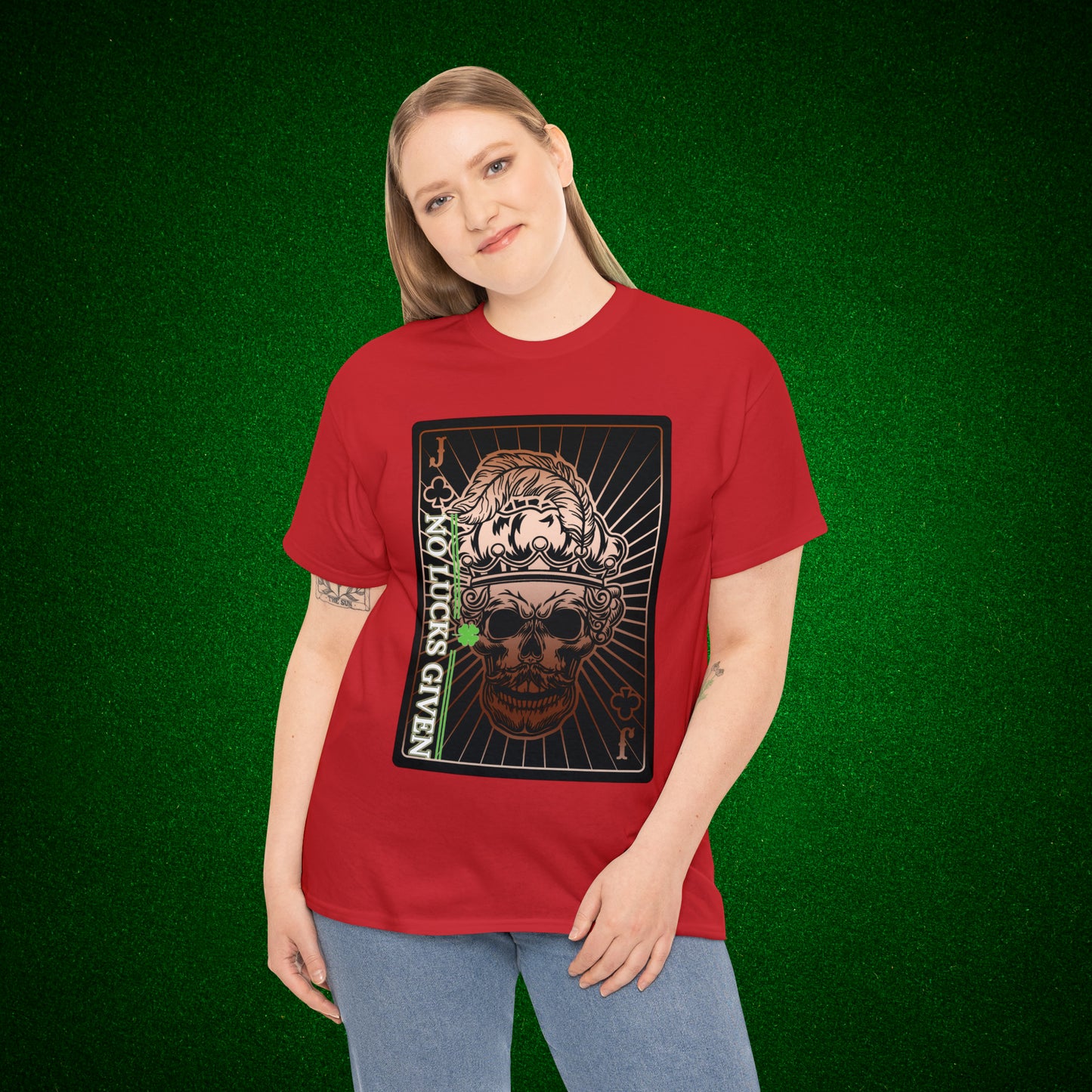 No Lucks Given Jack Skull in Crown of Clubs Copper Poker T-Shirt Must have Good Luck All-in