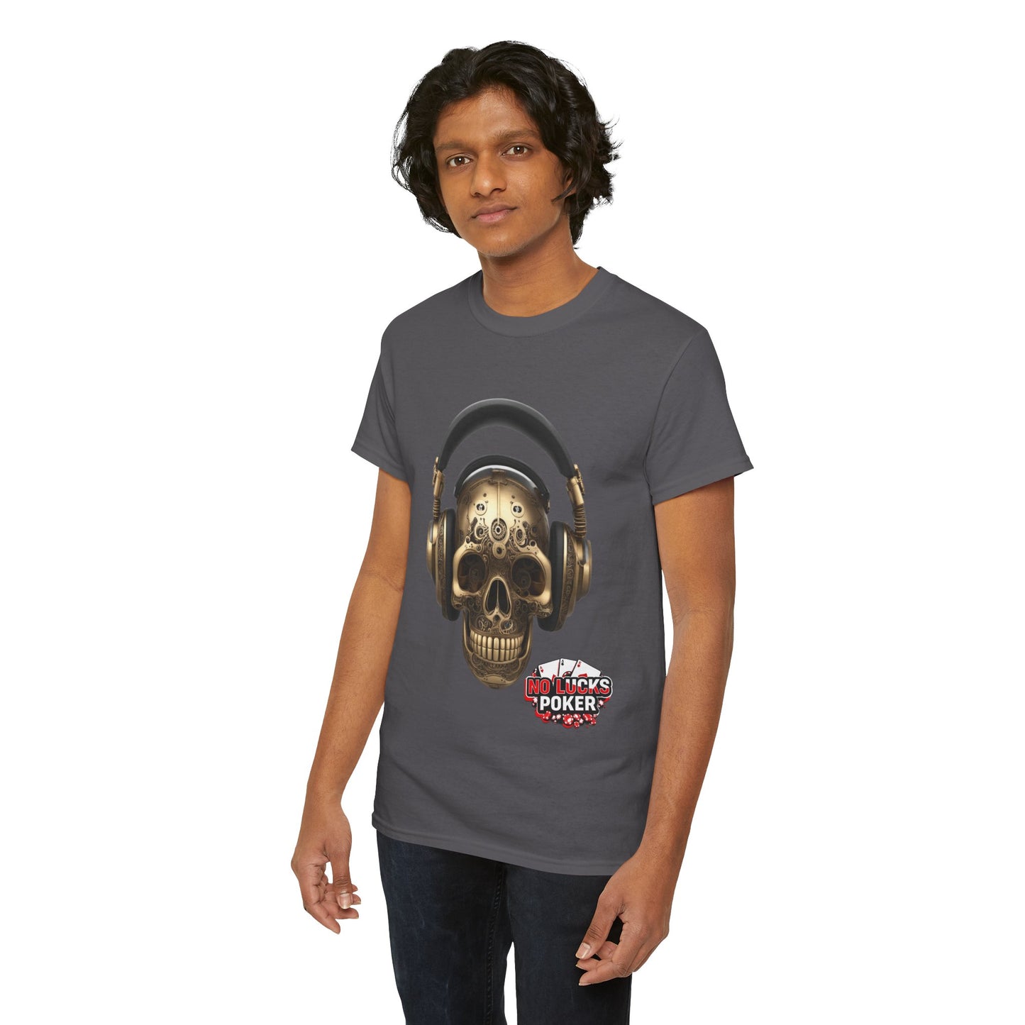 Clockwork steampunk Skull with headphones unisex heavy cotton T-shirt