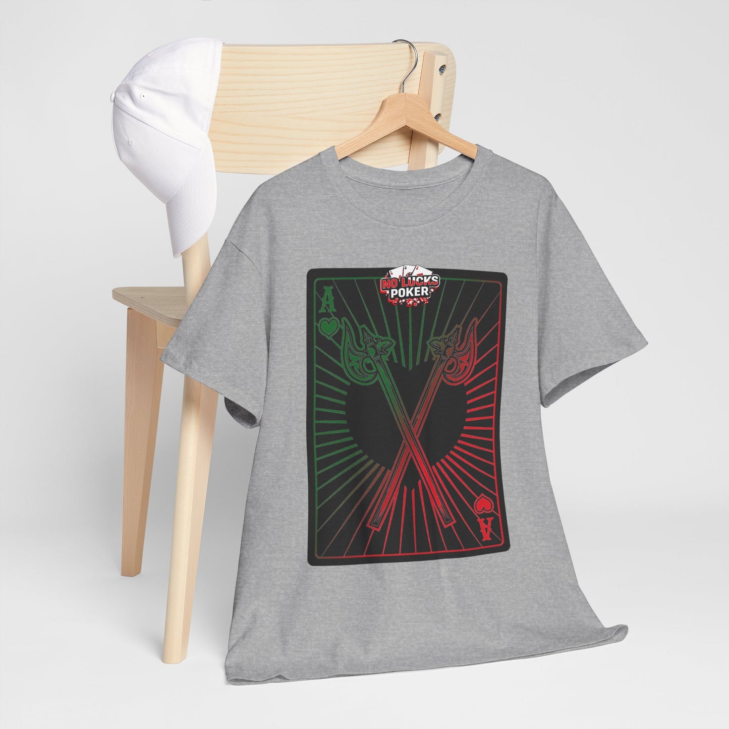 No Lucks Given Ace of Hearts card with two big axes Green Red Poker T-Shirt Must have Good Luck All-in