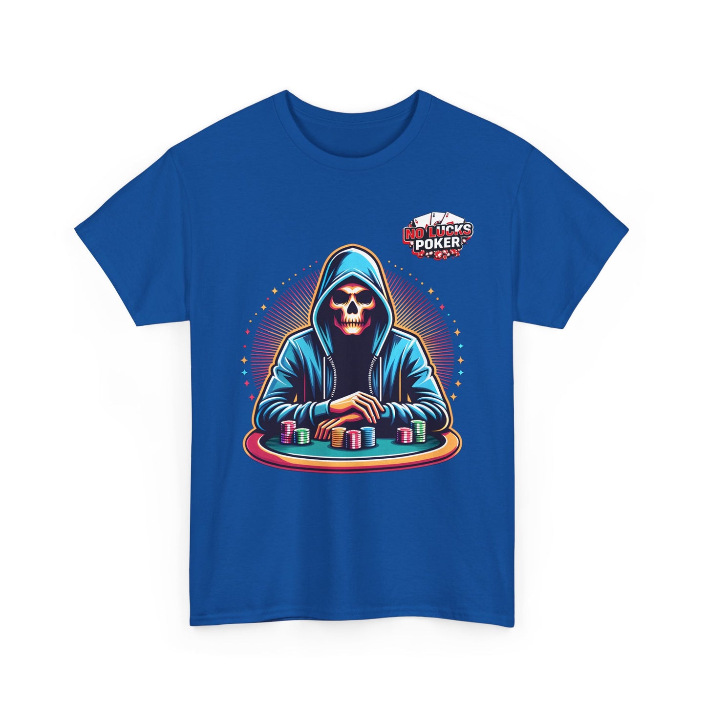 Poker Player with Skull at Poker Table 0 Lucks Given Unisex heavy cotton tee Poker Apparel