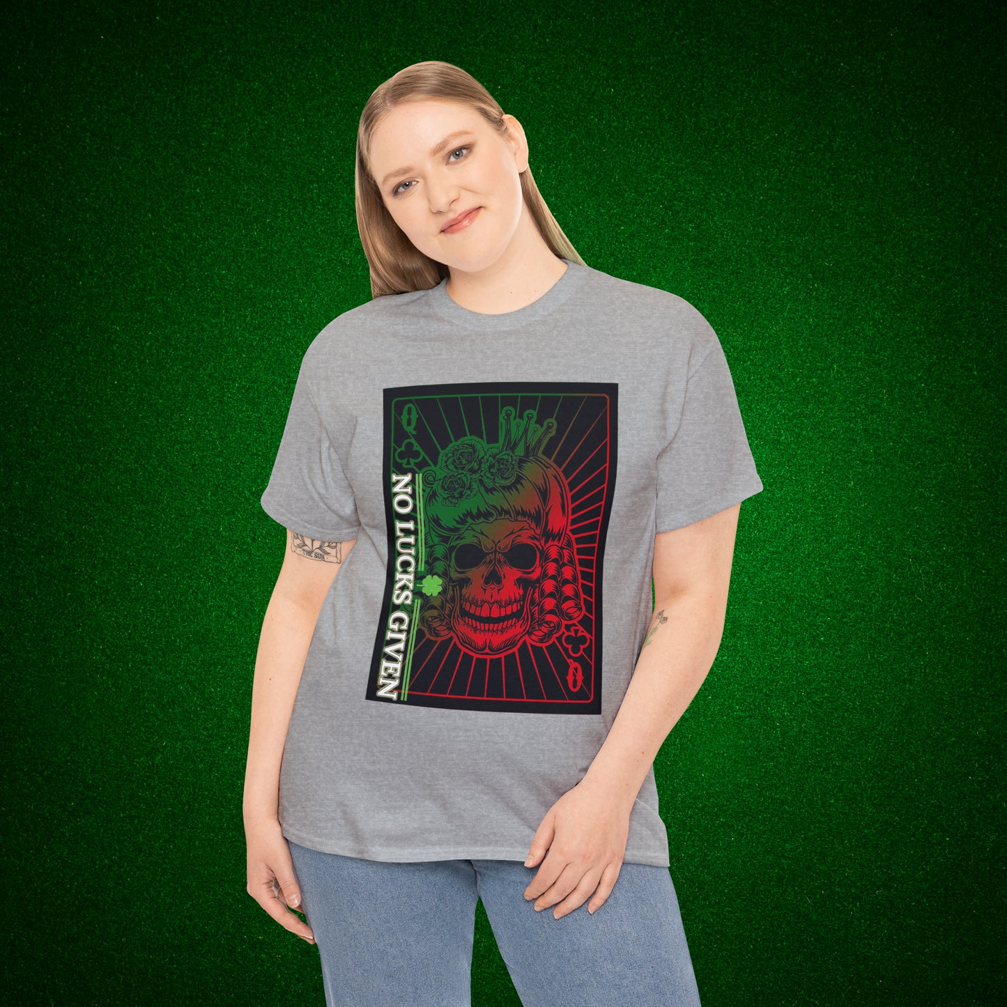 No Lucks Given Angry Queen of Clubs Green Red Poker T-Shirt Must have Good Luck All-in