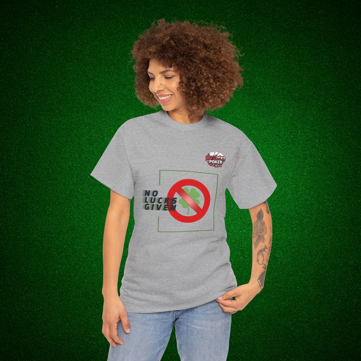 No Lucks Given Large Clover Poker T-Shirt Good Luck All-in