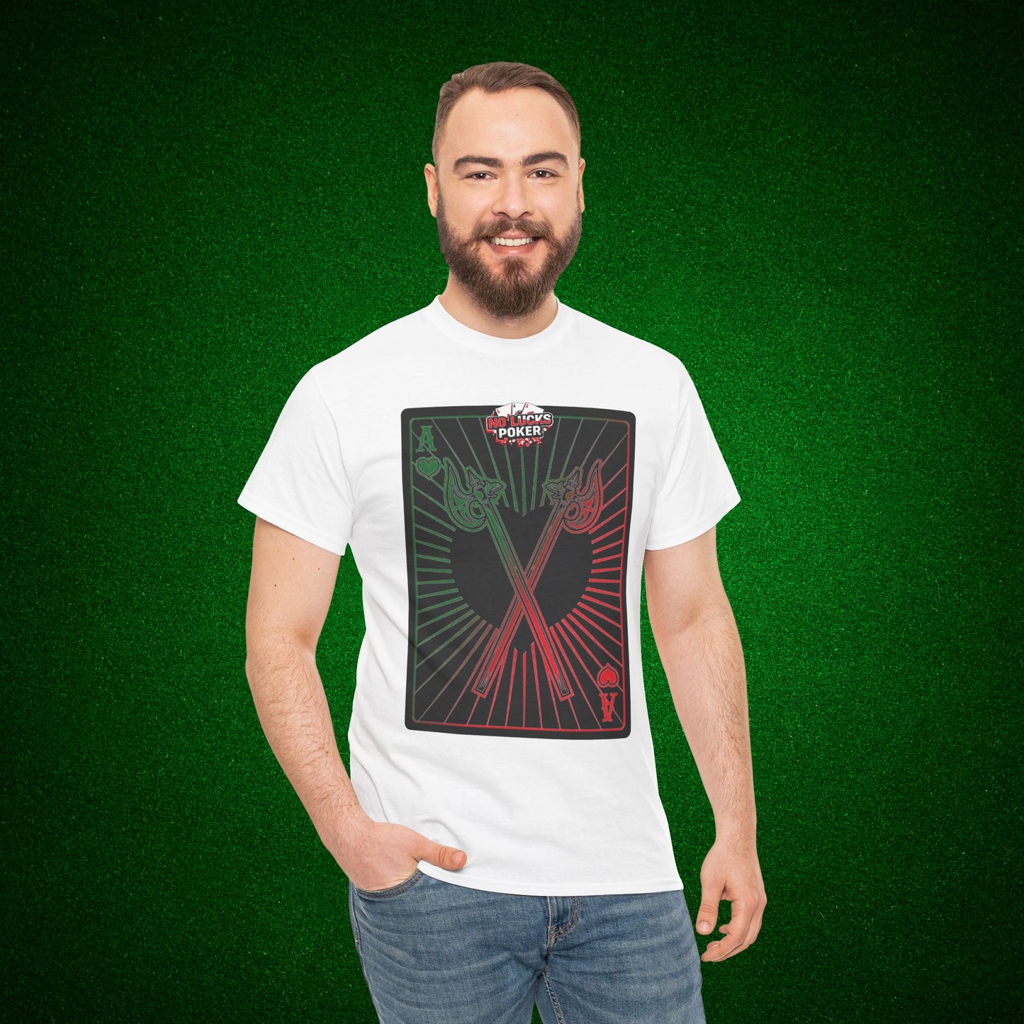 No Lucks Given Ace of Hearts card with two big axes Green Red Poker T-Shirt Must have Good Luck All-in