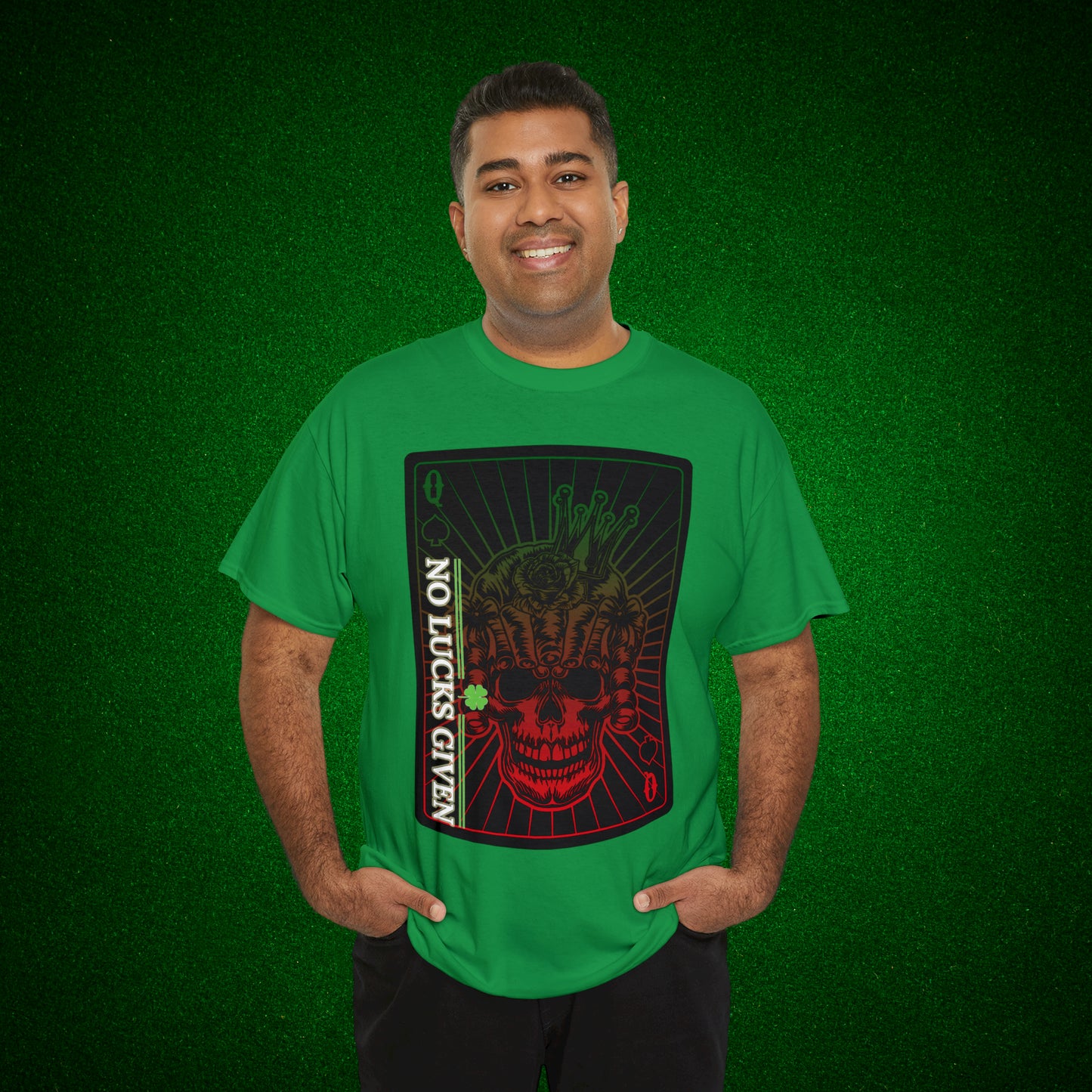 No Lucks Given Angry Queen of Spades Green Red Poker T-Shirt Must have Good Luck All-in