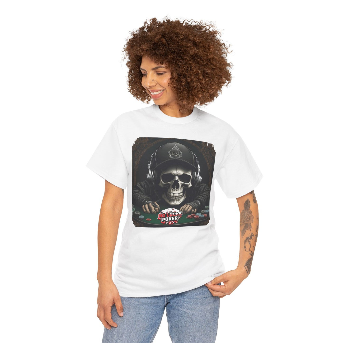 No Lucks Given – Hoodie Skull & Headphones Poker Tee
