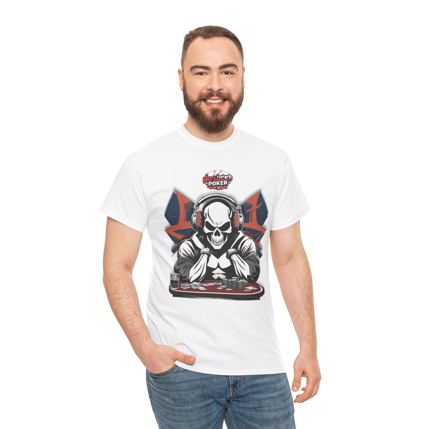 No Lucks Given – Hero/Villain Poker Skull Tee (Headphones Edition)
