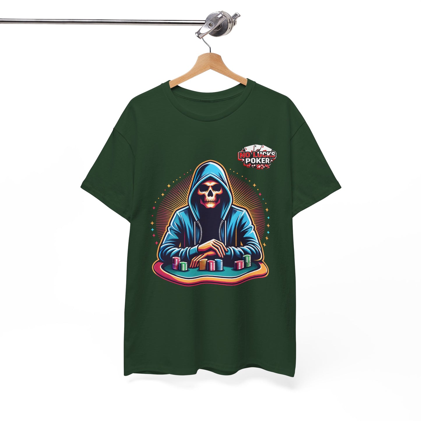 Poker Player with Skull at Poker Table 0 Lucks Given Unisex heavy cotton tee Poker Apparel