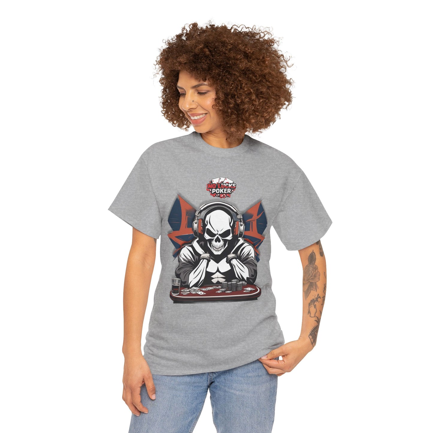 No Lucks Given – Hero/Villain Poker Skull Tee (Headphones Edition)