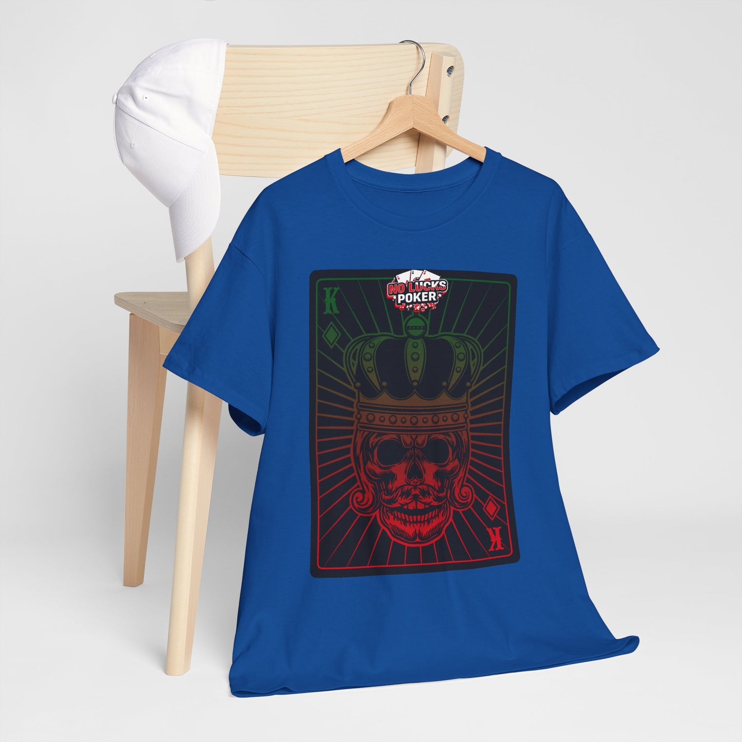 No Lucks Given Royal Skull King of Diamonds Red and Green Poker T-Shirt Must have Good Luck All-in