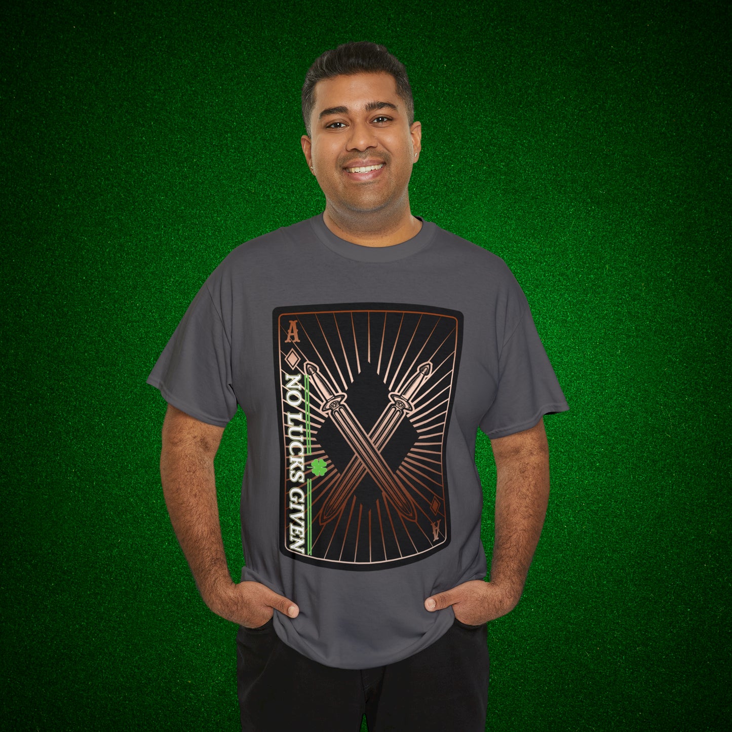 No Lucks Given Ace of Diamonds with Crossed Swords Copper Poker T-Shirt Must have Good Luck All-in