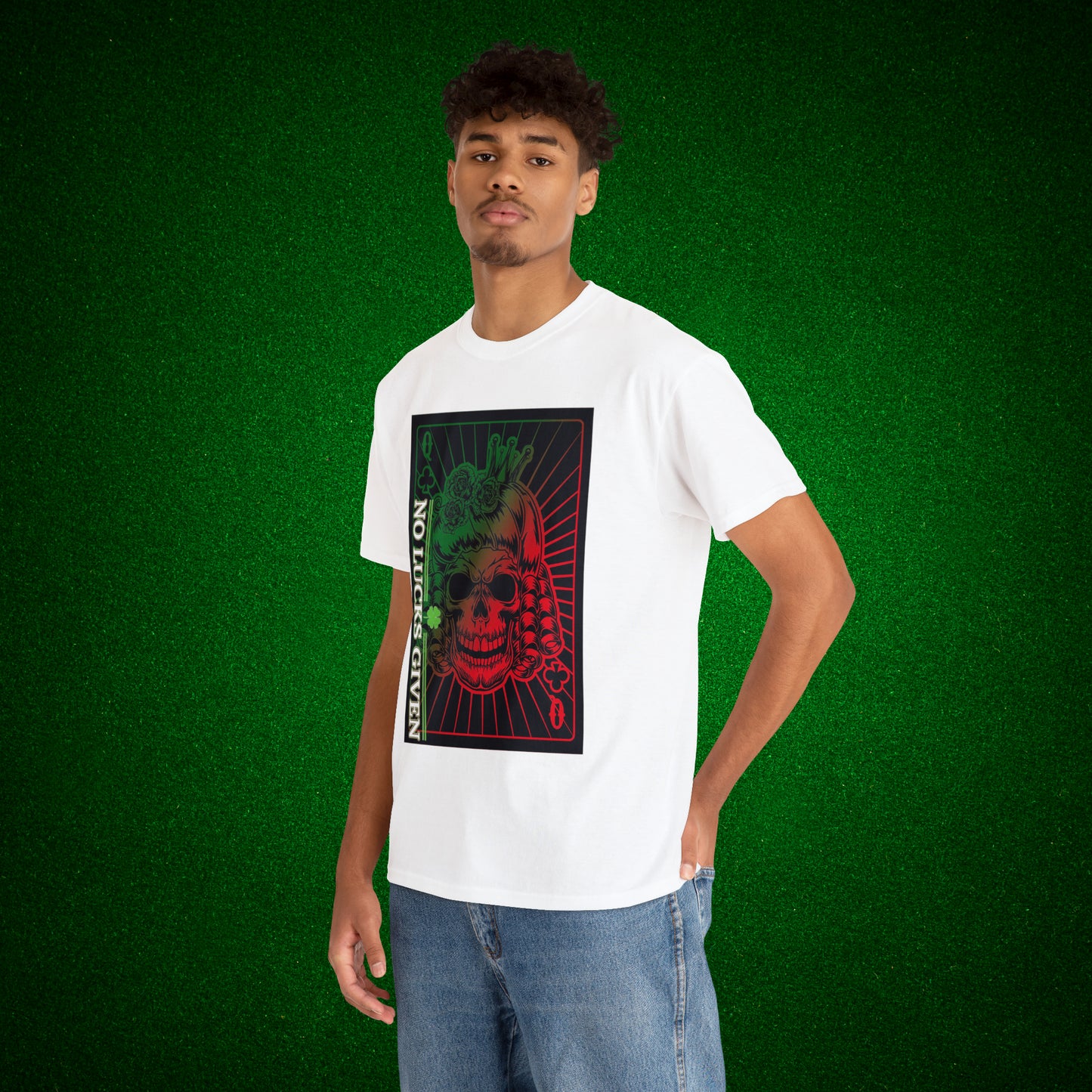 No Lucks Given Angry Queen of Clubs Green Red Poker T-Shirt Must have Good Luck All-in
