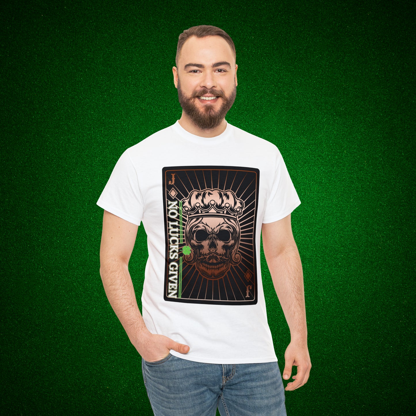 No Lucks Given Jack Skull in Crown of Diamonds Copper Poker T-Shirt Must have Good Luck All-in