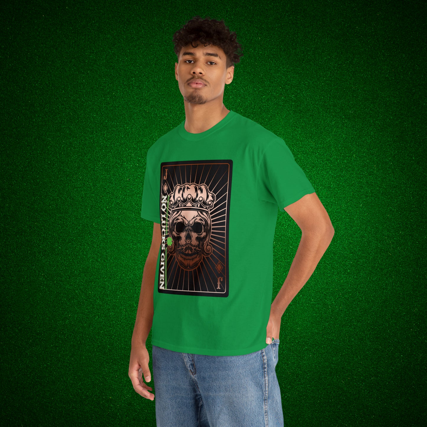 No Lucks Given Jack Skull in Crown of Diamonds Copper Poker T-Shirt Must have Good Luck All-in