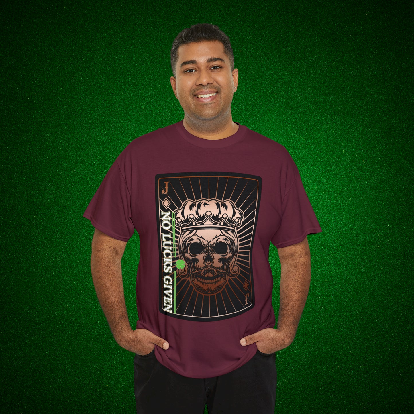 No Lucks Given Jack Skull in Crown of Diamonds Copper Poker T-Shirt Must have Good Luck All-in