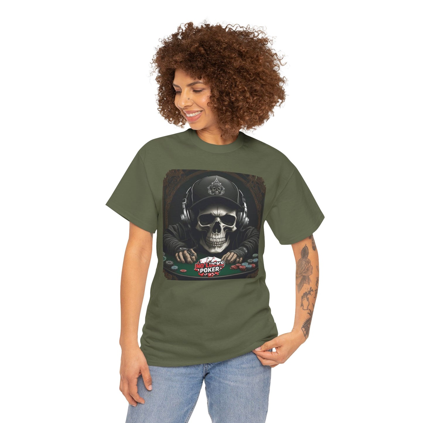 No Lucks Given – Hoodie Skull & Headphones Poker Tee