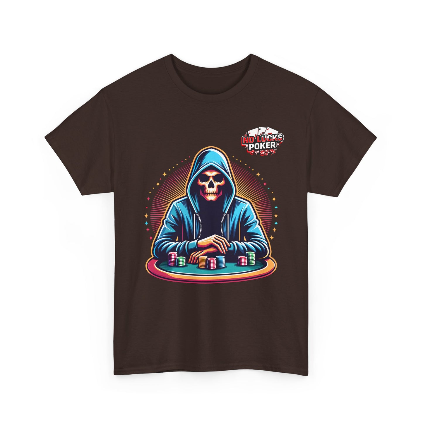 Poker Player with Skull at Poker Table 0 Lucks Given Unisex heavy cotton tee Poker Apparel