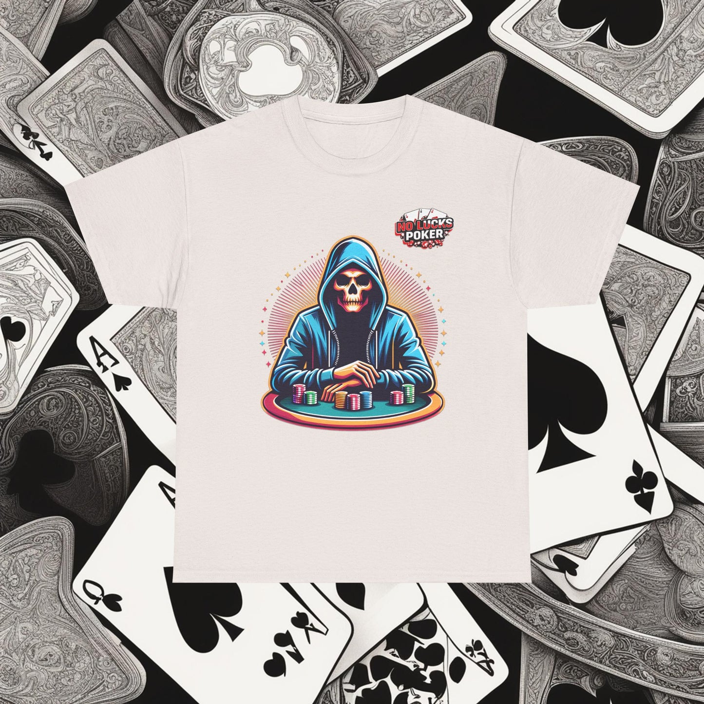 Poker Player with Skull at Poker Table 0 Lucks Given Unisex heavy cotton tee Poker Apparel