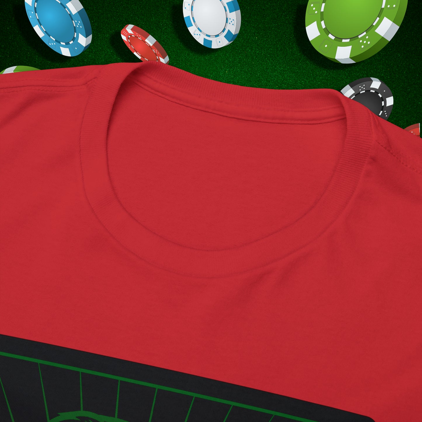 No Lucks Given Jack Skull in Crown of Clubs Green Red Poker T-Shirt Must have Good Luck All-in