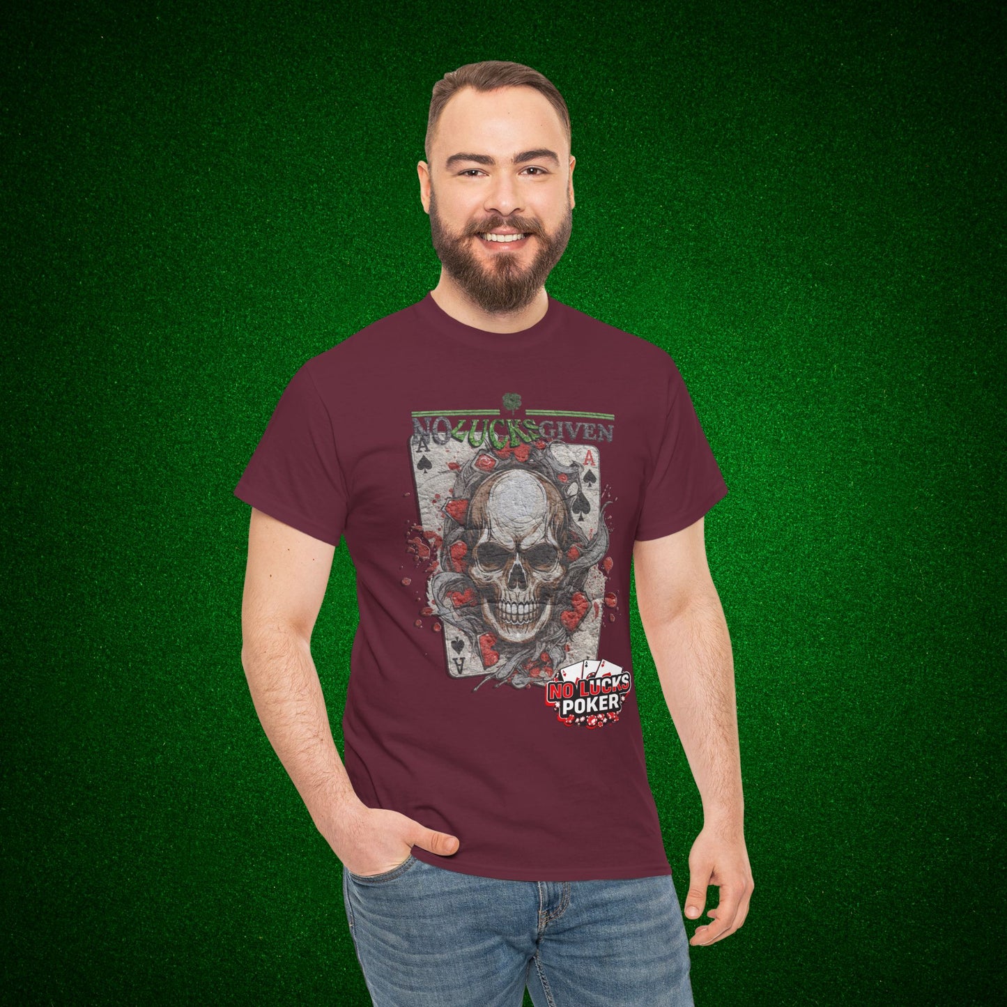 No Lucks Given Skull Breaking thru Ace of Spades T-Shirt Must have Good Luck All-in
