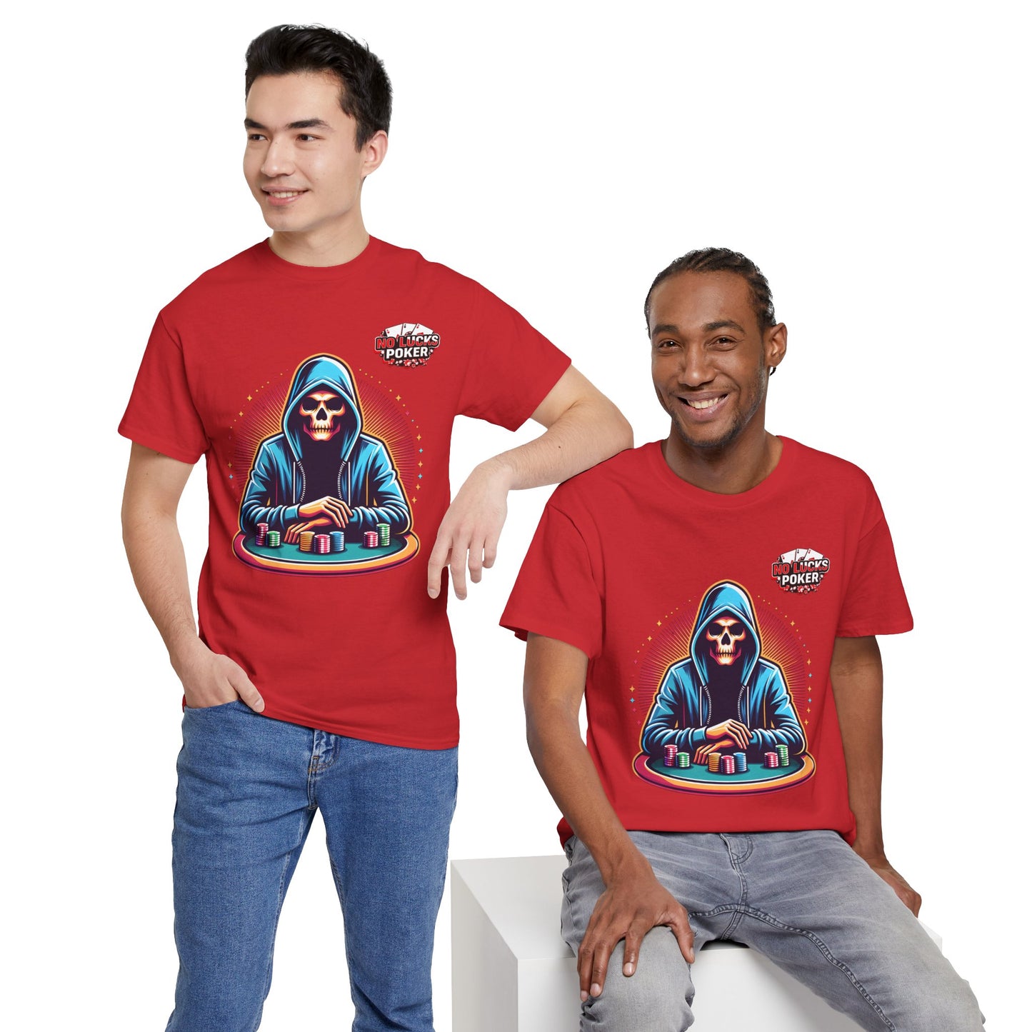 Poker Player with Skull at Poker Table 0 Lucks Given Unisex heavy cotton tee Poker Apparel